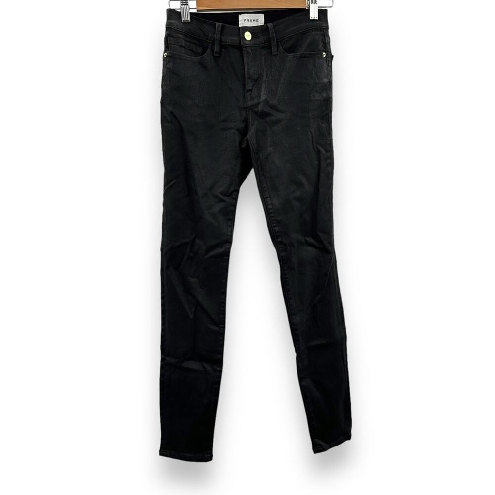 Frame Noir Coated Le Skinny‎ de Jeanne Mid Rise Black Skinny Jeans Size 26